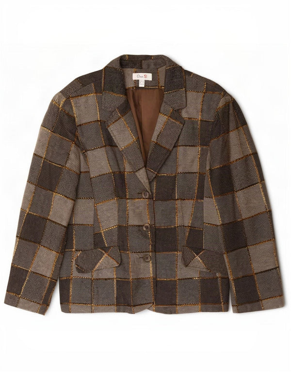 Oscar B Veste blazer 3 boutons pour femme UK 20 2XL Gris Patchwork Polyester