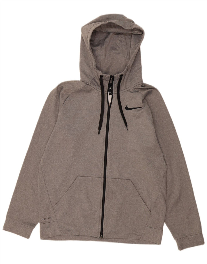 NIKE Pull à capuche zippé Dri Fit pour homme en polyester gris moyen