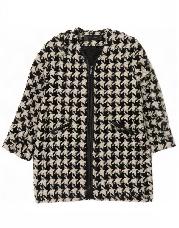 Zara Femme Pardessus UK 16 Grande Laine Pied-de-Poule Noir