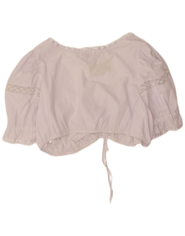 vintage Femmes Crop Top IT 56 4XL Coton Floral Blanc