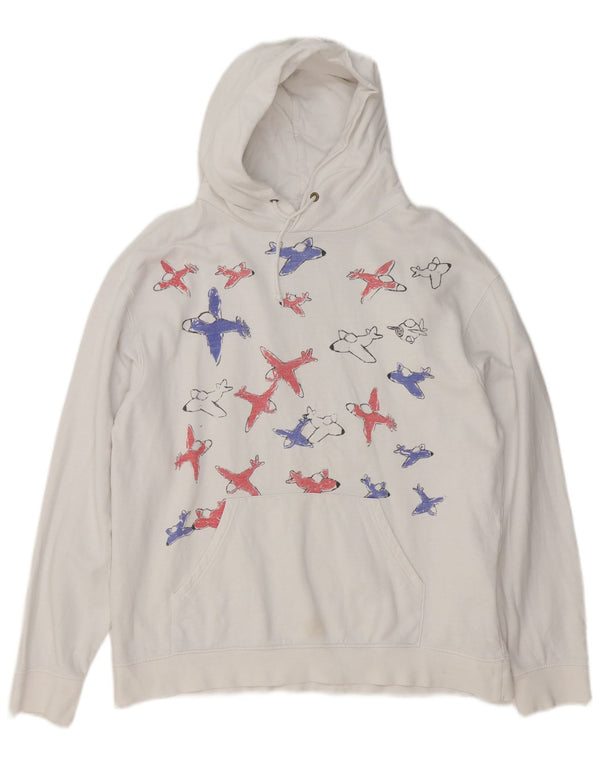 Topshop Pull à capuche graphique pour femme UK 14 en coton blanc moyen