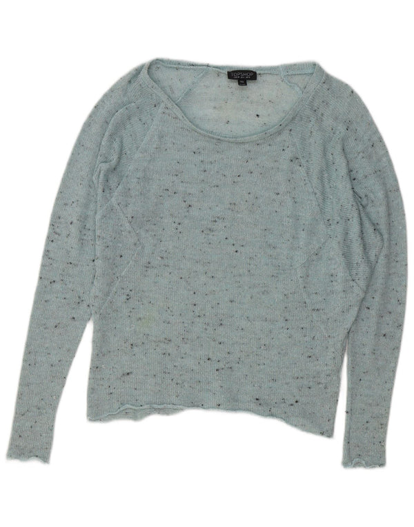 Topshop Pull surdimensionné à col bateau pour femme UK 10 Petit Bleu Moucheté