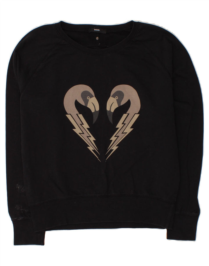 DIESEL Womens Oversized Graphic Sweatshirt Jumper UK 10 Small Black Cotton Vintage Diesel and Second-Hand Diesel from Messina Hembry 