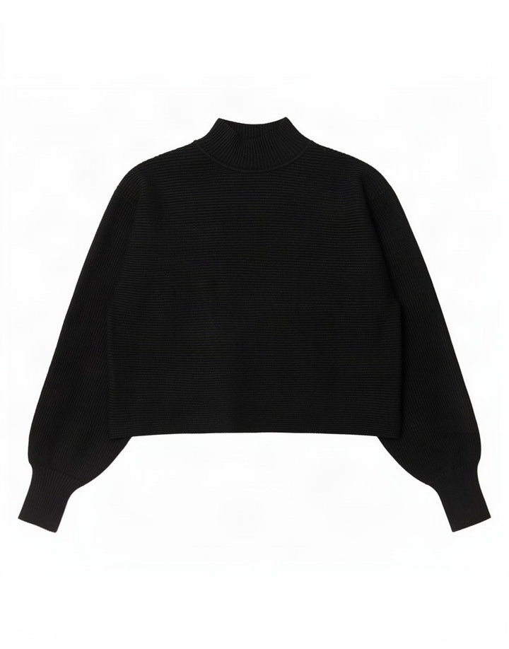 Zara Womens Crop Turtle Neck Jumper Sweater UK 12 Moyen Noir Rayé