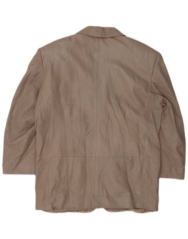 VINTAGE Femme 3 Boutons Veste Blazer En Cuir UK 16 Grand Cuir Gris