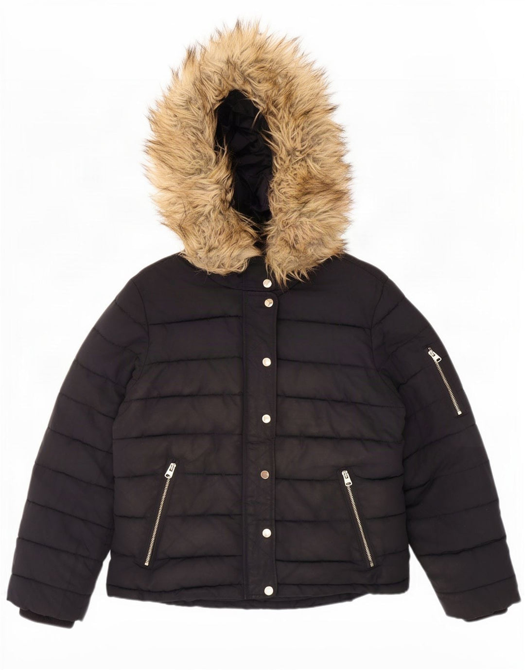 Topshop Veste matelassée à capuche pour femme UK 12 Medium Noir Polyester