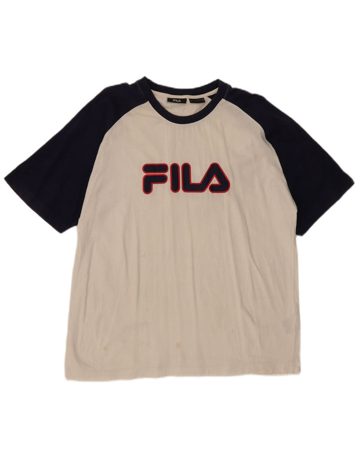 FILA T-shirt graphique pour hommes, grand, en coton color block blanc