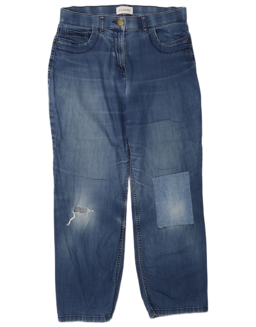 Marks & Spencer Jean droit vieilli pour femme UK 12 Medium W28 L27 Bleu