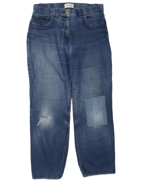 Marks & Spencer Jean droit vieilli pour femme UK 12 Medium W28 L27 Bleu
