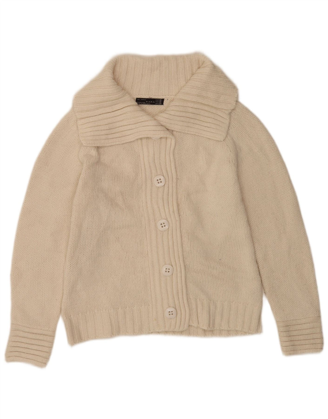 Zara Cardigan Femme Pull UK 14 Medium Off White Acrylique