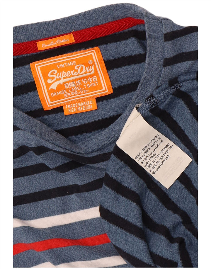 Superdry Homme T-Shirt Top Bleu Marine Rayé Coton