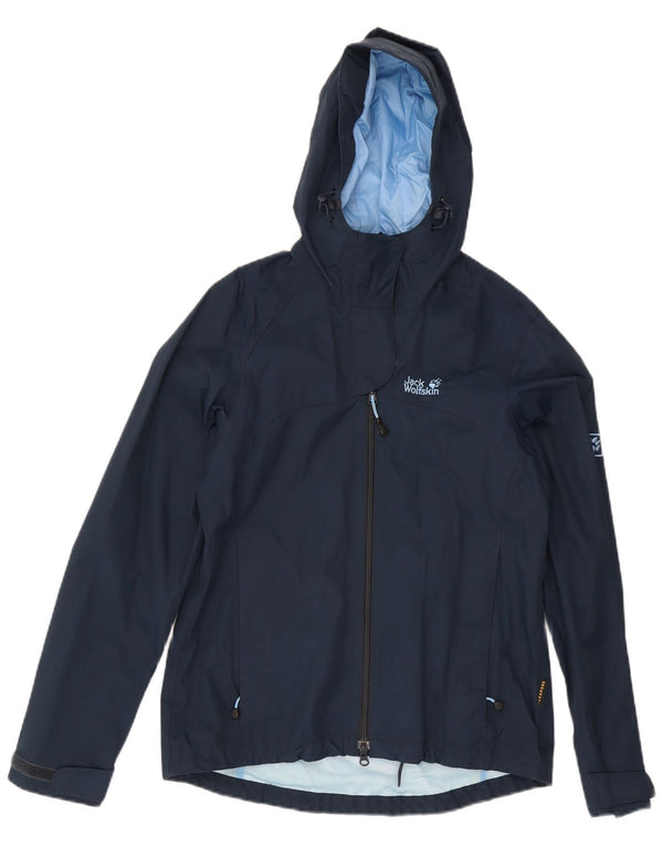 Jack Wolfskin Veste de pluie à capuche pour femme UK 12/14 Bleu marine moyen Polyamide