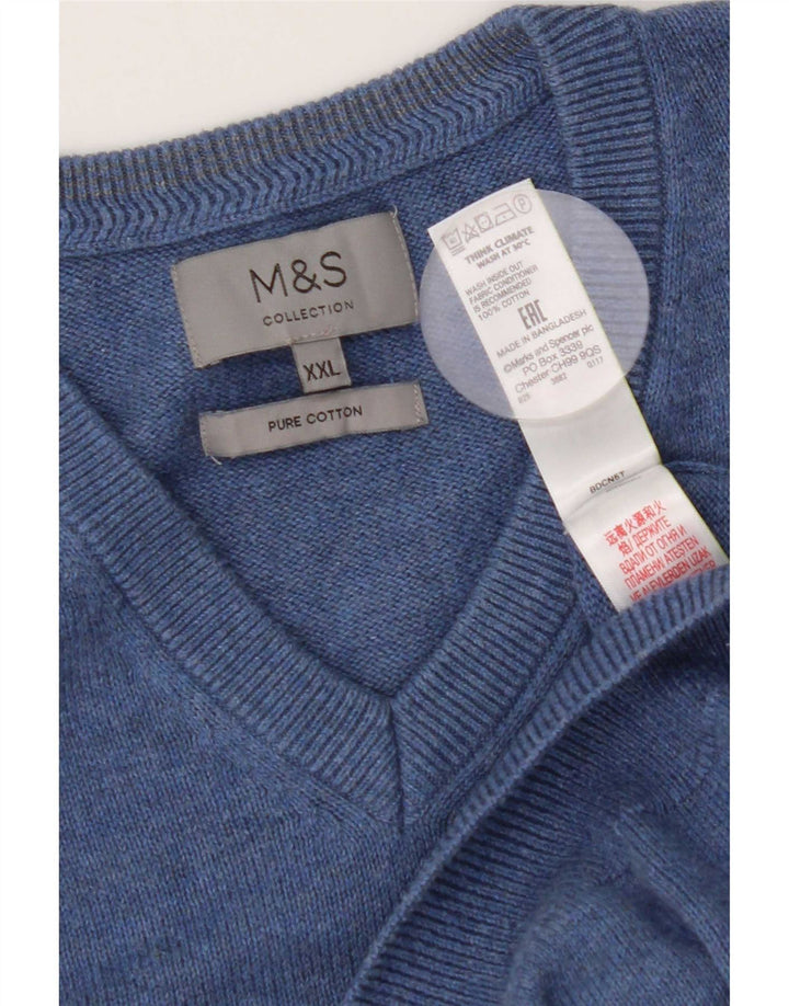 Marks & Spencer Pull col V pour homme en coton bleu 2XL