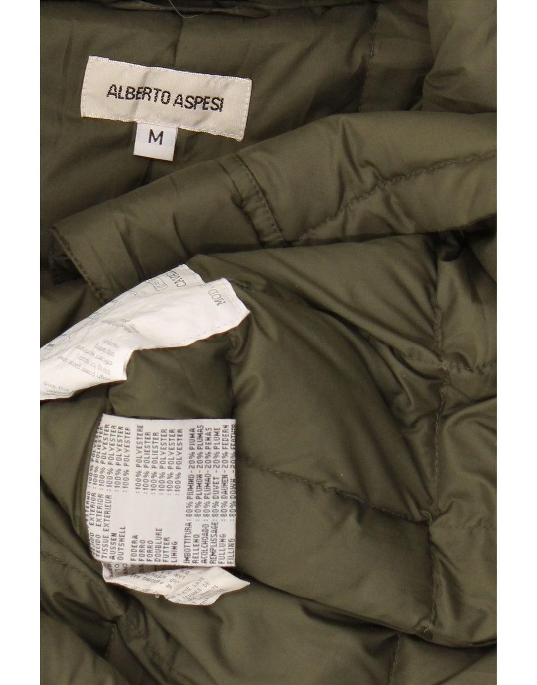 ALBERTO ASPESI Manteau rembourré à capuche pour femme UK 14 Kaki moyen Polyester
