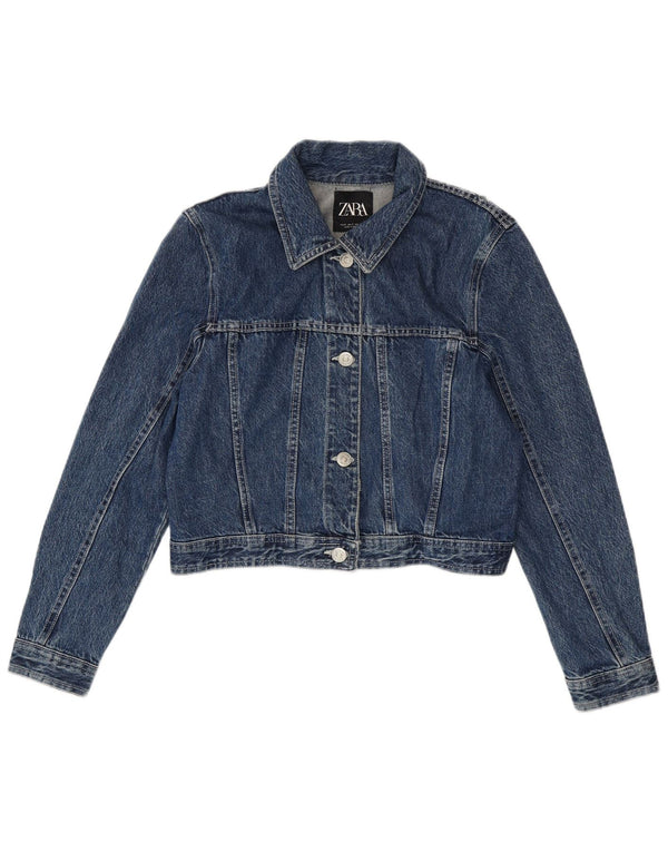 Zara Womens Crop Denim Jacket UK 10 Petit Bleu Coton