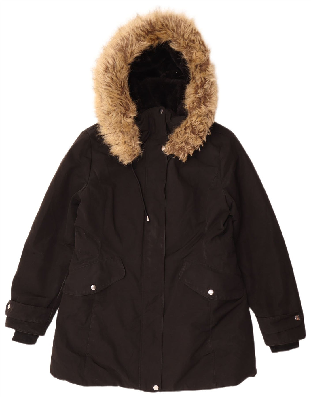 Zara Parka à capuche pour femme UK 18 XL Noir Polyester