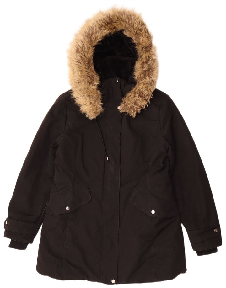 Zara Parka à capuche pour femme UK 18 XL Noir Polyester