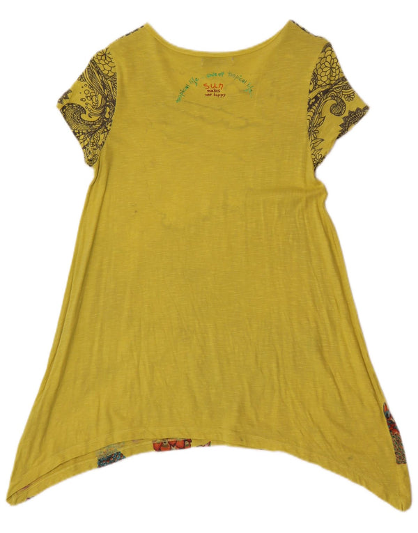 Desigual Femmes Graphique Asymétrique Tunique UK 8 Petit Jaune Floral