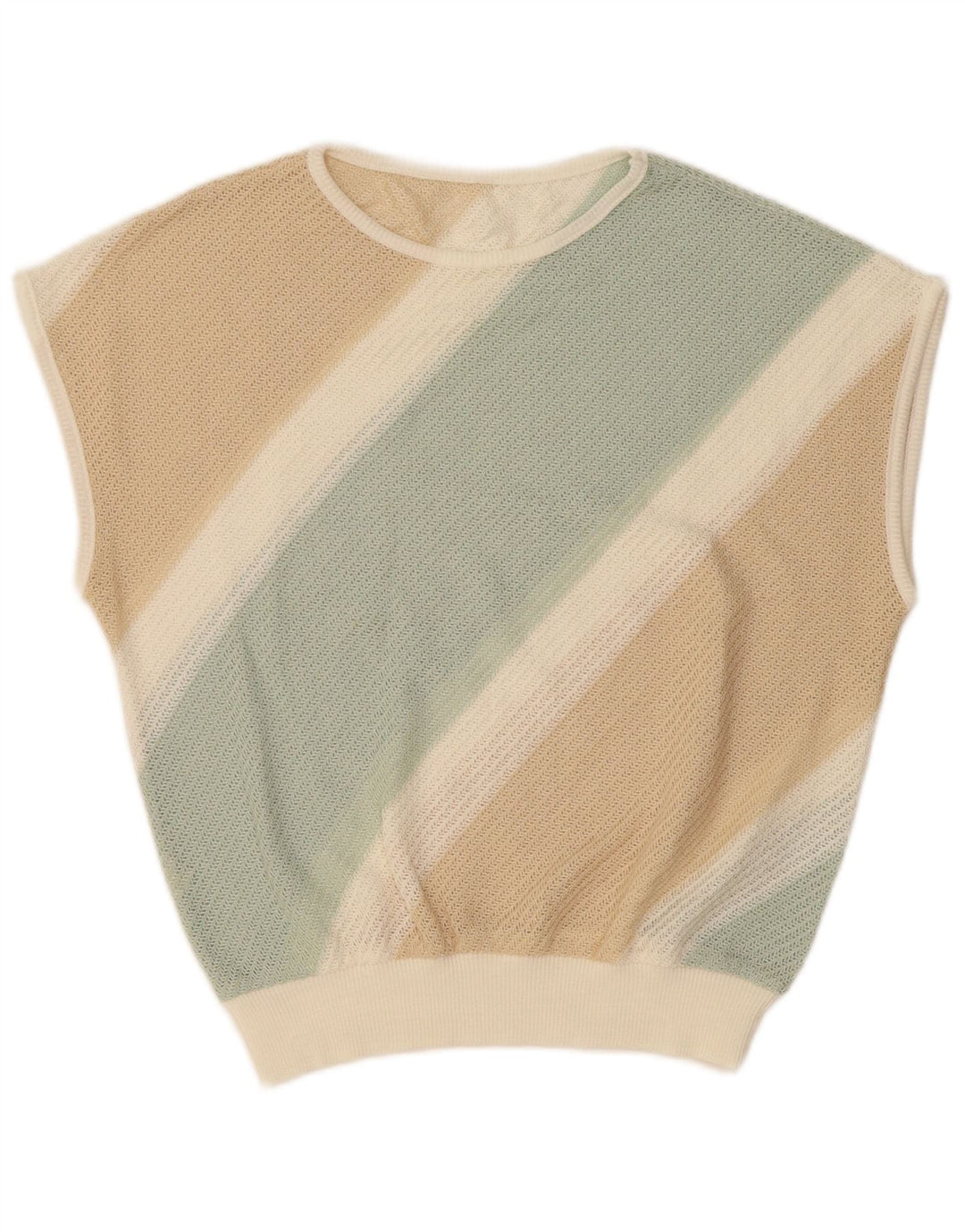 VINTAGE Femme Gilet Débardeur UK 16 Grand Beige Rayé