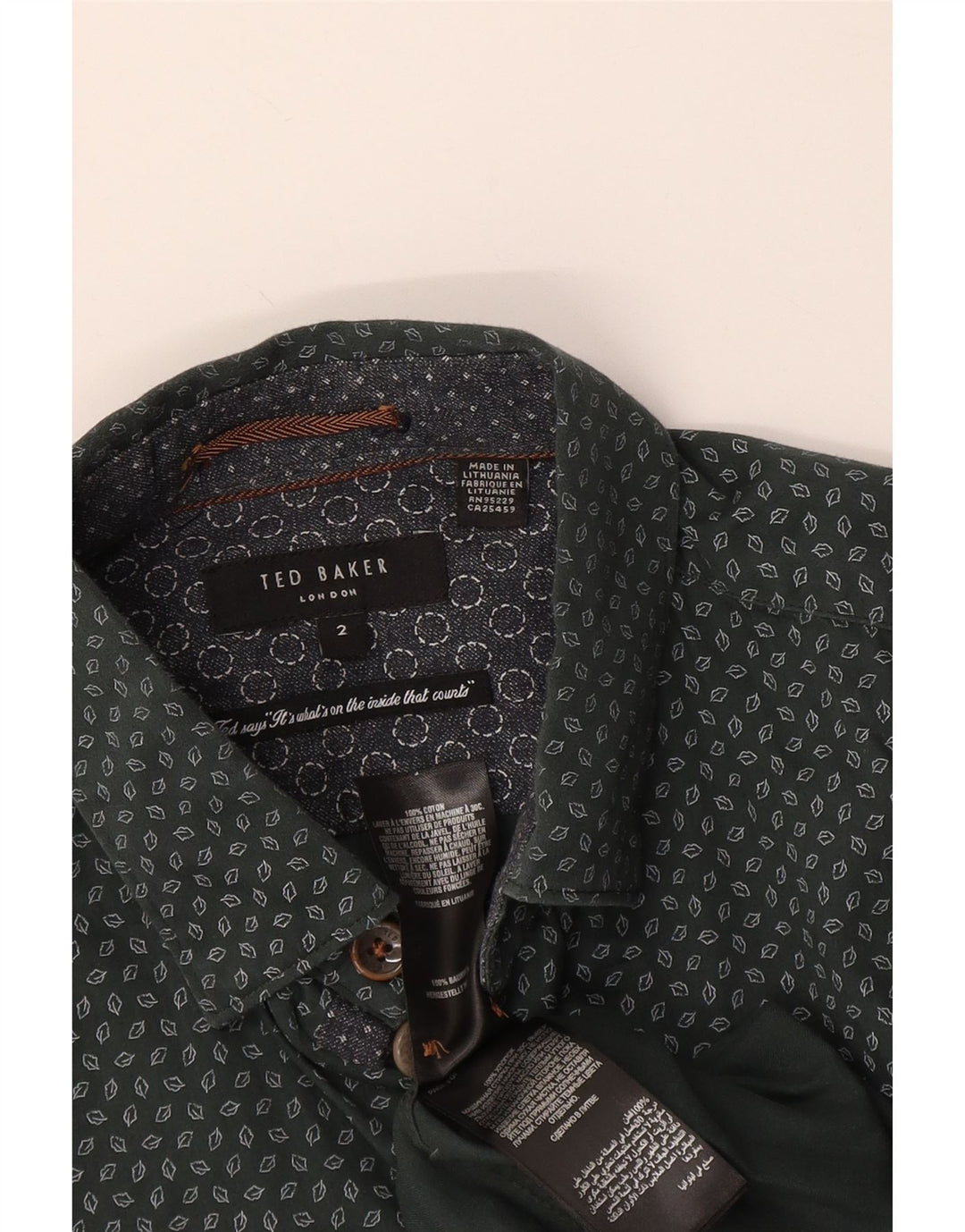 Ted Baker Chemise Homme Taille 2 Petit Coton Géométrique Vert