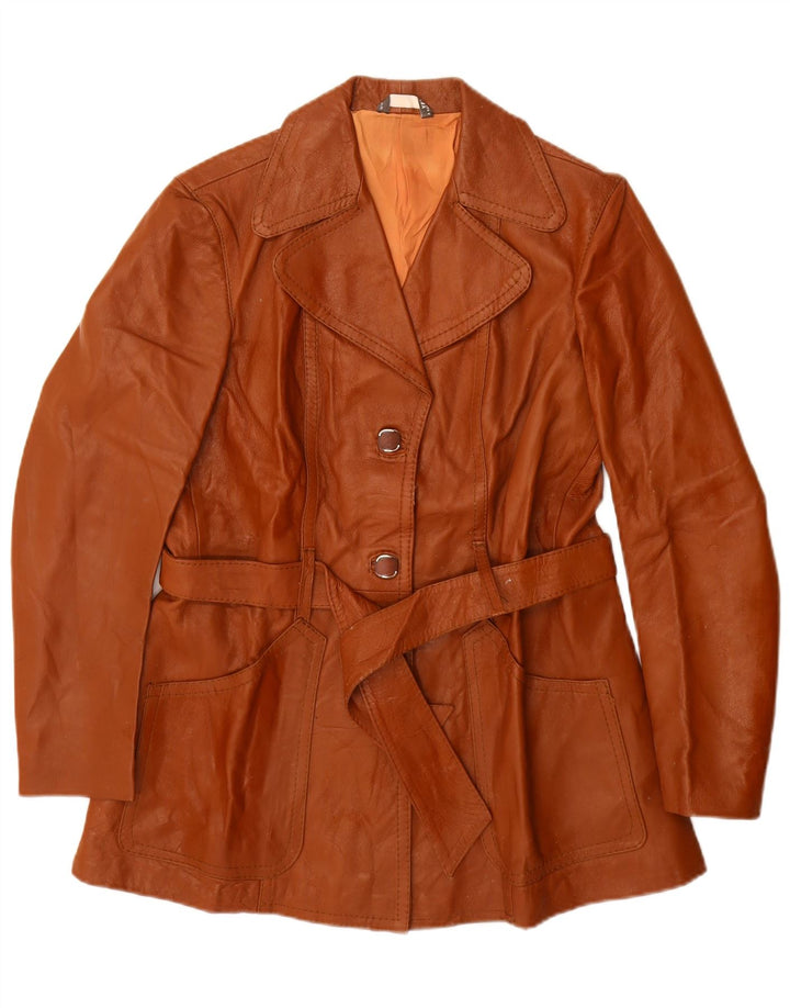 Veste en cuir femme vintage UK 14 Cuir brun moyen