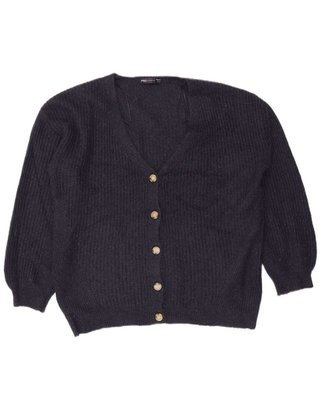 Marks & Spencer Pull Cardigan pour Femme UK 14 Acrylique Bleu Marine Moyen