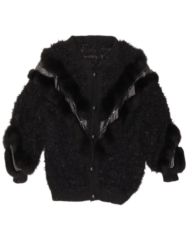 vintage Femme Cardigan Pull UK 16 Grand Noir