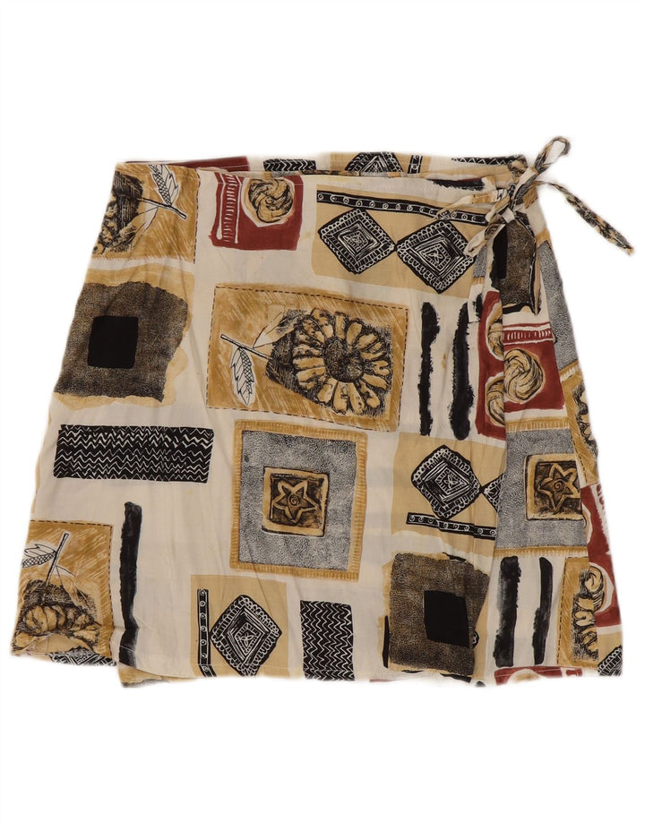 vintage Femme Mini Jupe Portefeuille W28 Moyen Multicolore Patchwork Viscose