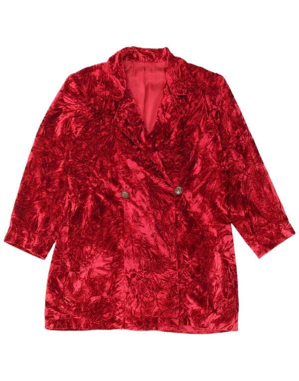 vintage Femmes Longline Abstract Pattern Blazer Jacket UK 14 Rouge Moyen