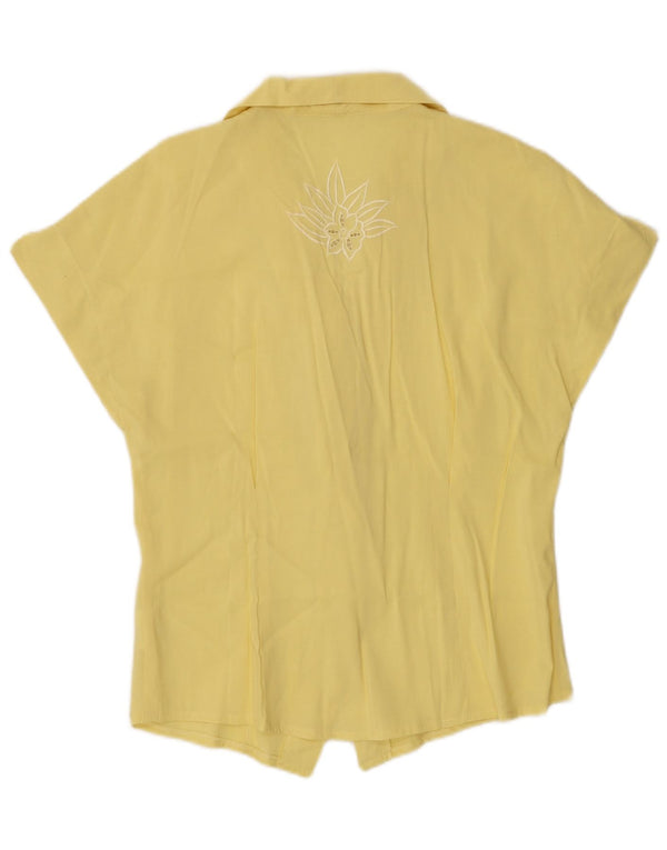 vintage Femmes Graphique Chemise À Manches Courtes Blouse UK 12 Moyen Jaune Floral