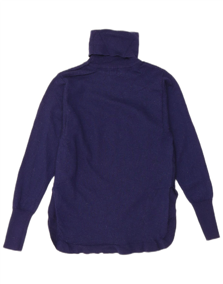 REISS Femme Pull Col Roulé UK 8 Petit Bleu Marine Laine