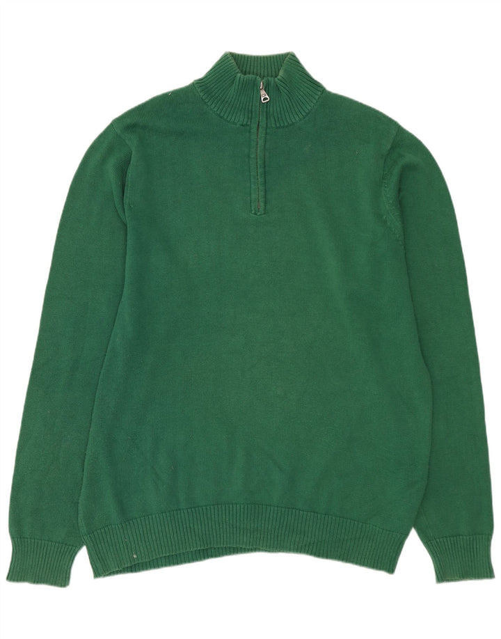 MARKS & SPENCER Pull Col Zippé Homme Vert Moyen Coton