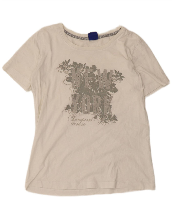 Champion T-shirt graphique pour femme UK 14 Blanc moyen