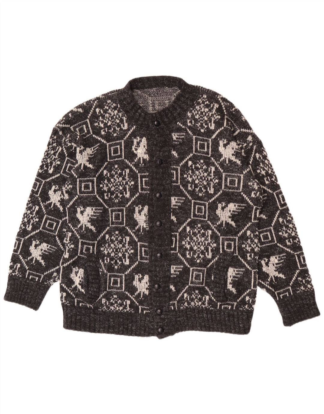 vintage Mens Cardigan Pull XL Gris Géométrique