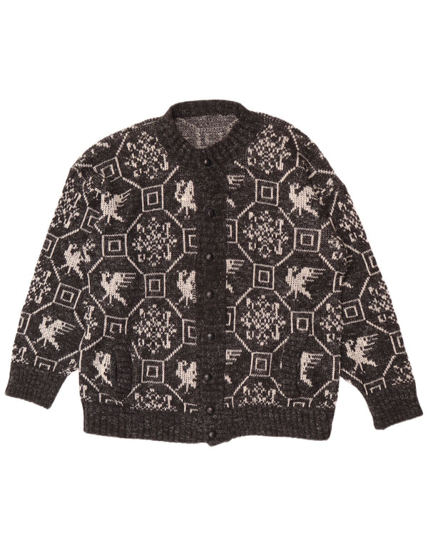 vintage Mens Cardigan Pull XL Gris Géométrique