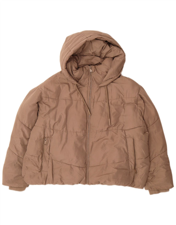 Zara Veste matelassée à capuche surdimensionnée pour femme UK 20 2XL Beige Polyester