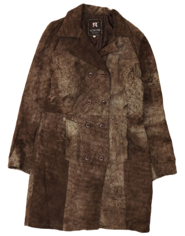 Morosini Womens Suede Double Breasted Coat UK 14 Medium Brown Leather