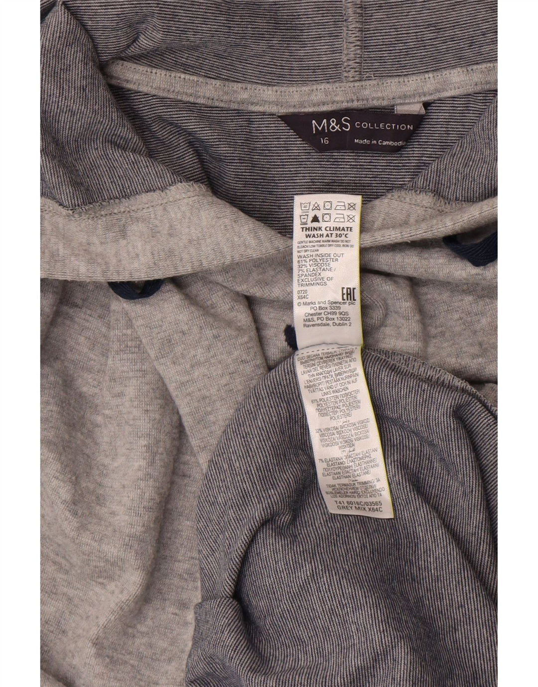 Marks & Spencer Pull à capuche surdimensionné graphique pour femme UK 16 Large Gris
