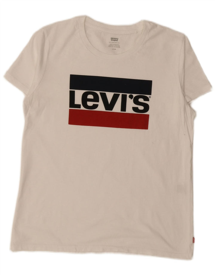 Levi's T-Shirt Graphique Femme UK 14 Blanc Moyen