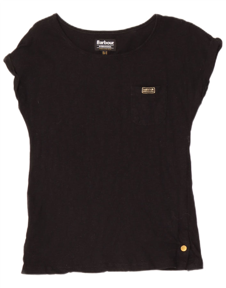 Barbour T-Shirt Femme Top UK 8 Petit Coton Noir