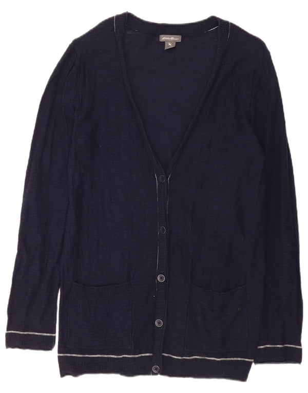 Eddie Bauer Pull Cardigan pour Femme UK 14 Grand Coton Bleu Marine