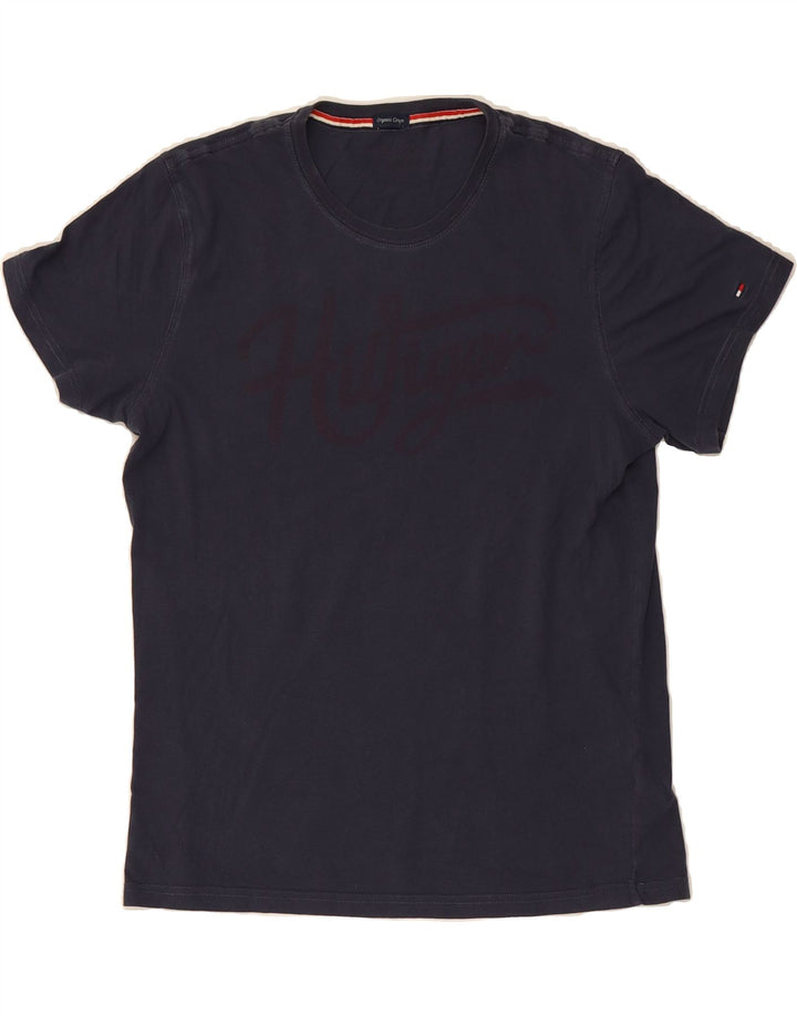 TOMMY HILFIGER Mens Graphic T-Shirt Top Medium Navy Blue Cotton Vintage Tommy Hilfiger and Second-Hand Tommy Hilfiger from Messina Hembry 