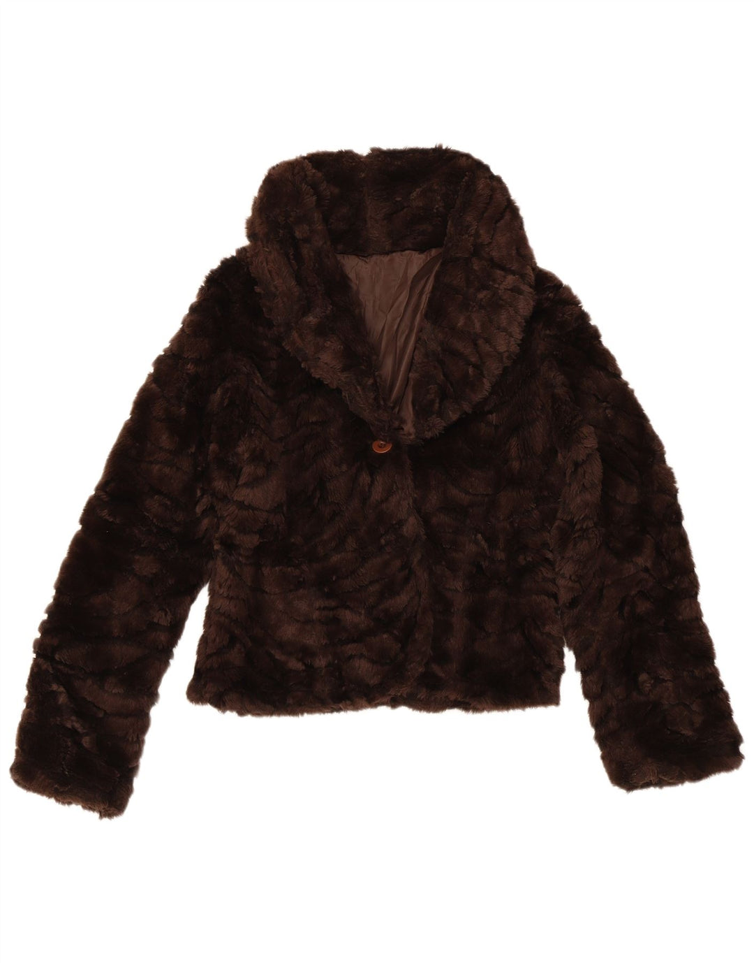 vintage Femme Fausse Fourrure Bomber Veste UK 10 Petit Marron Polyester