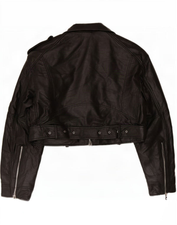 Zara Veste de motard courte en similicuir pour femme UK 18 XL Noir Polyester