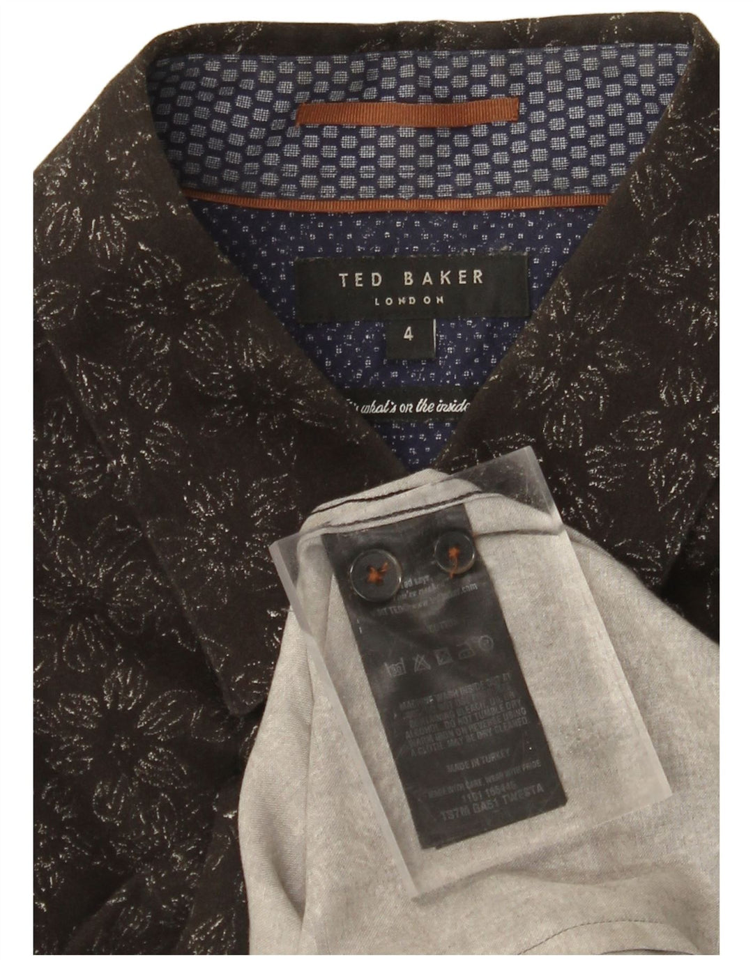 TED BAKER Chemise Homme Taille 4 Grand Coton Floral Noir
