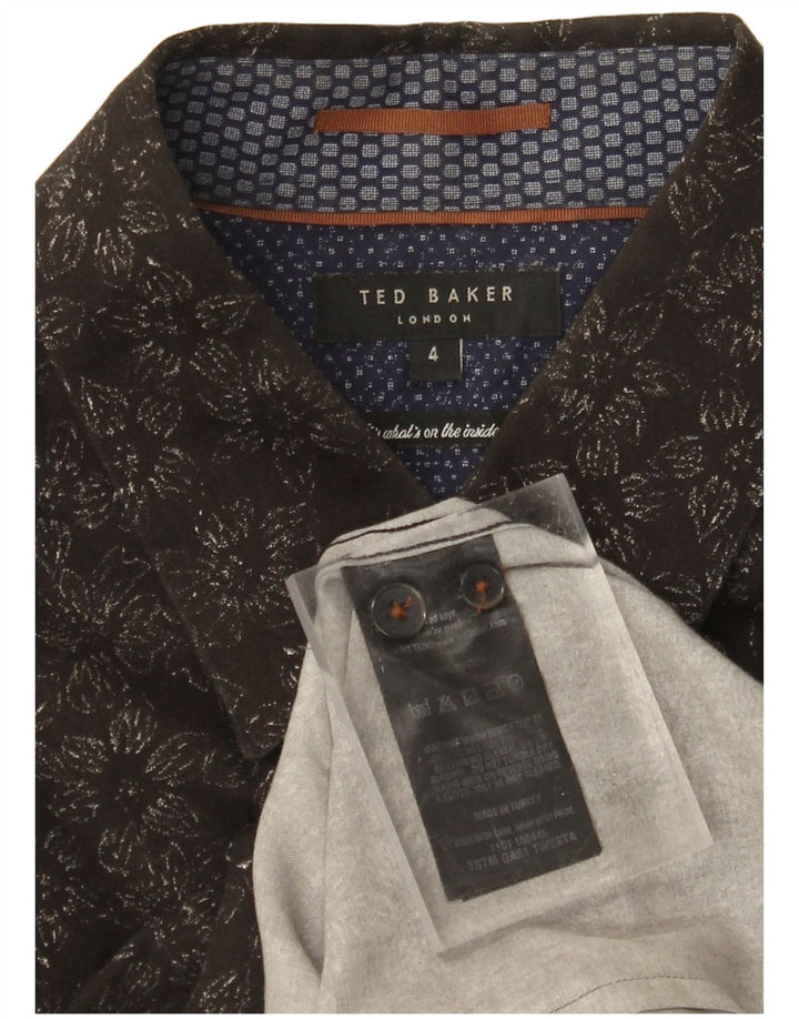TED BAKER Chemise Homme Taille 4 Grand Coton Floral Noir