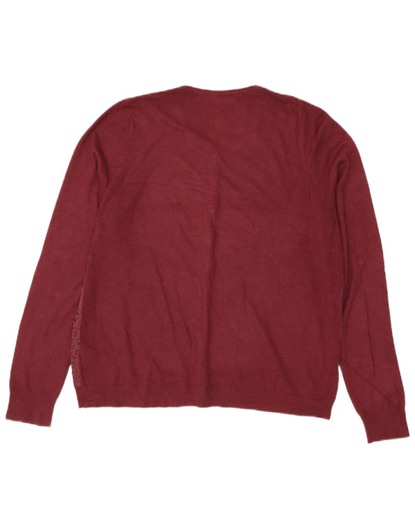 Marks & Spencer Pull Cardigan pour Femme UK 16 Large Viscose Bordeaux