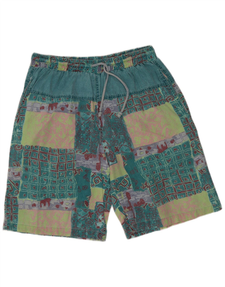 vintage Mens Graphic Casual Shorts XL W32 Vert Patchwork Coton