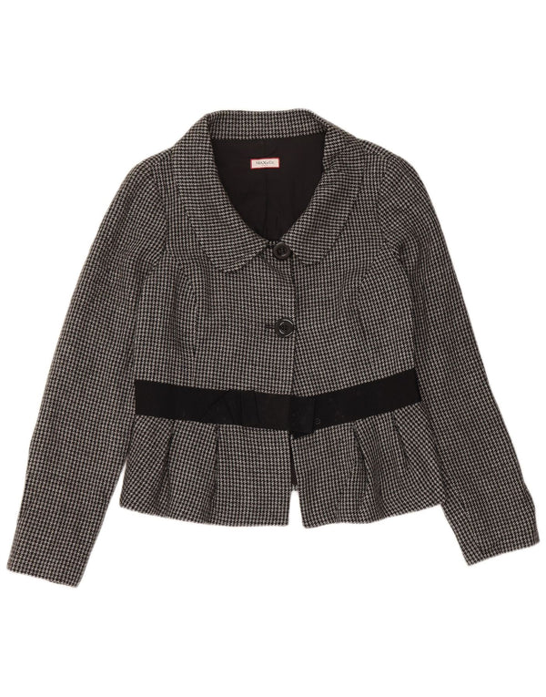 Max & Co. Veste blazer courte à 2 boutons pour femme UK 14 Gris moyen pied-de-poule