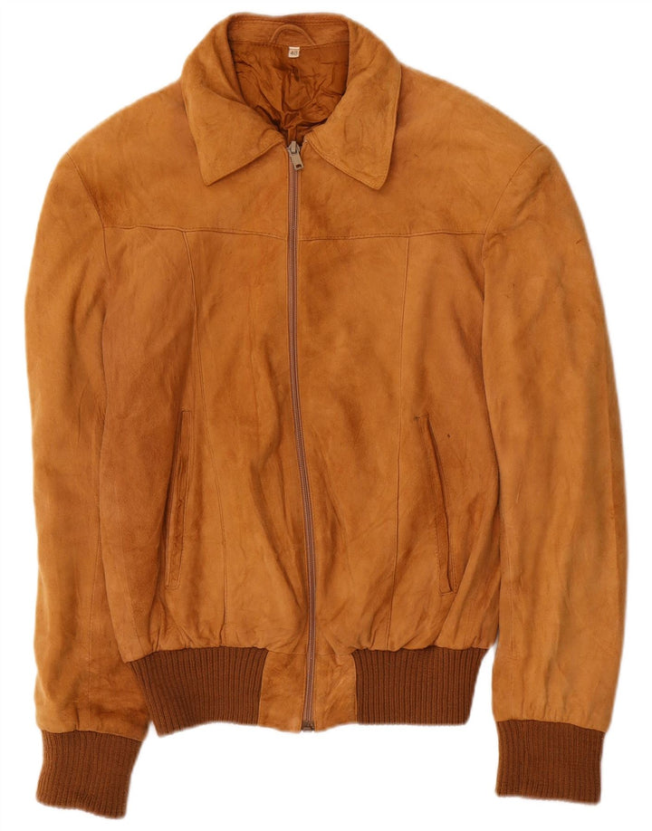 vintage Femme Daim Bomber Jacket IT 48 XL Cuir Marron